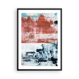 Affisch i svart ram - Abstrakt komposition i nyanser av rött, vitt och blått - 50x70cm - Abstrakt halvt om halvt - Modern väggdekoration för vardagsrum och sovrum ARTTOR