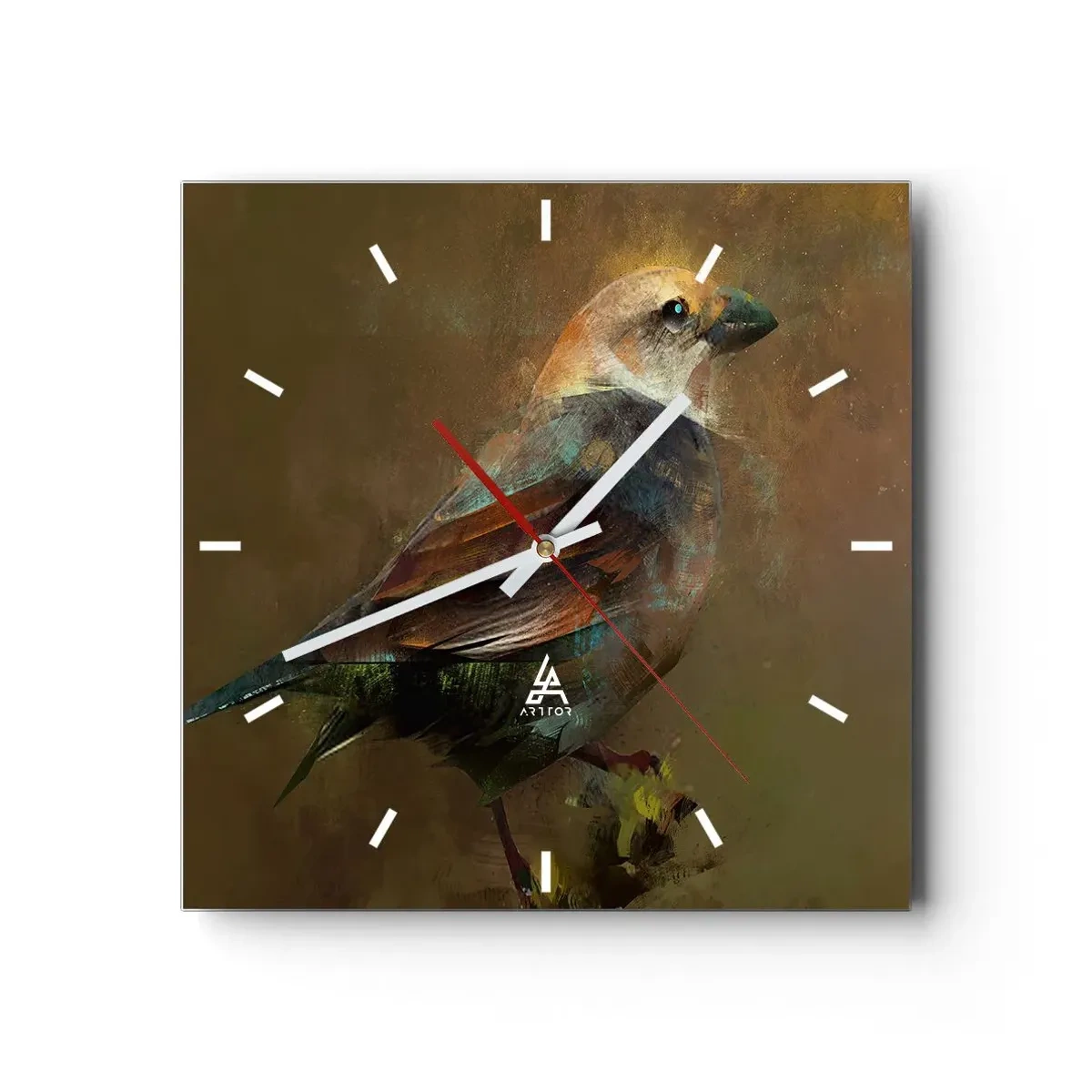 Väggklocka - Klocka på glas - Gråsparv, en liten fågel - 30x30 cm