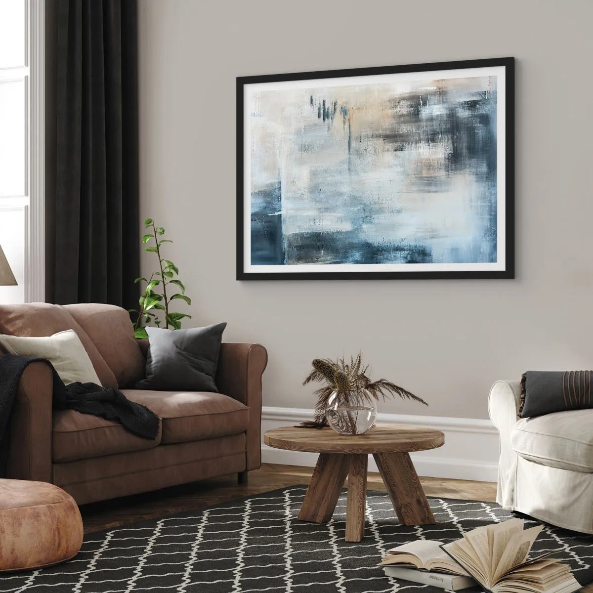 Affisch i svart ram - Bakom en blå slöja - 100x70 cm