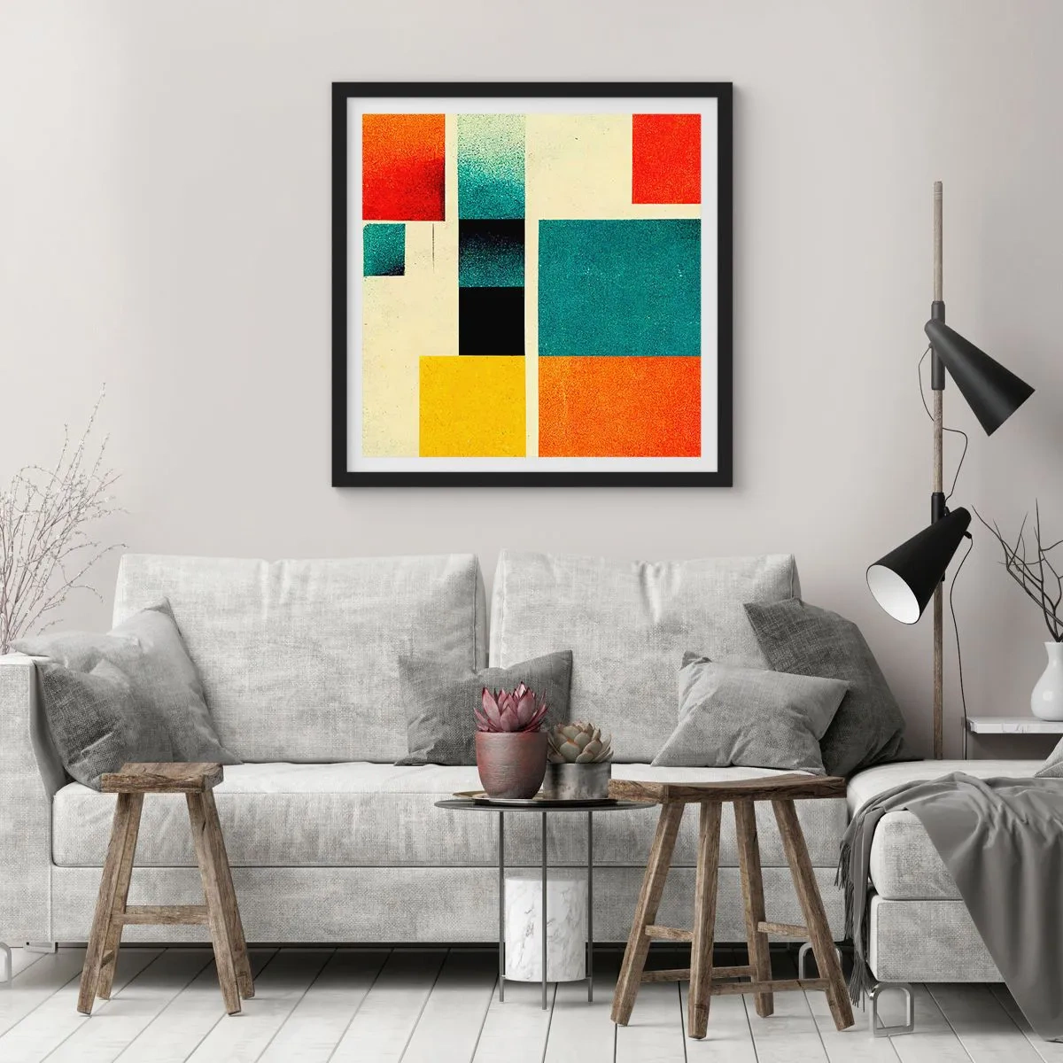 Affisch i svart ram - Geometrisk abstraktion - bra energi - 30x30 cm