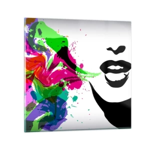 Glastavla - Bild på glas - Berättelse i regnbågens färger - 50x50 cm