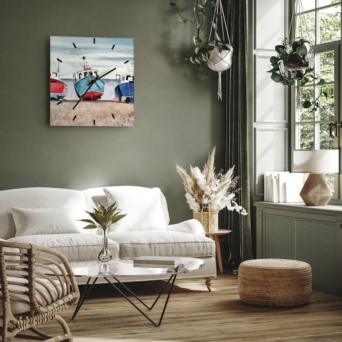 Väggklocka - Klocka på glas - Redo för fångst - 30x30 cm