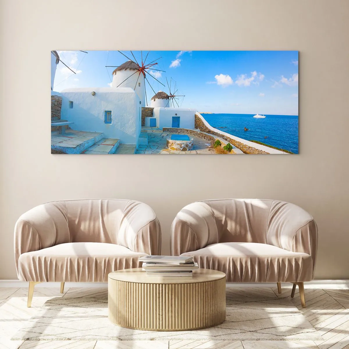 Glastavla - Bild på glas - Blåa vinden från havet - 100x40 cm