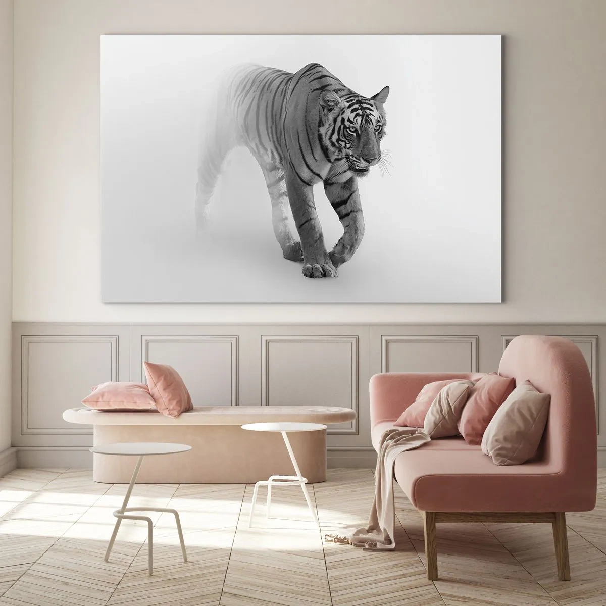 Glastavla - Bild på glas - Gömd i dimman - 120x80 cm