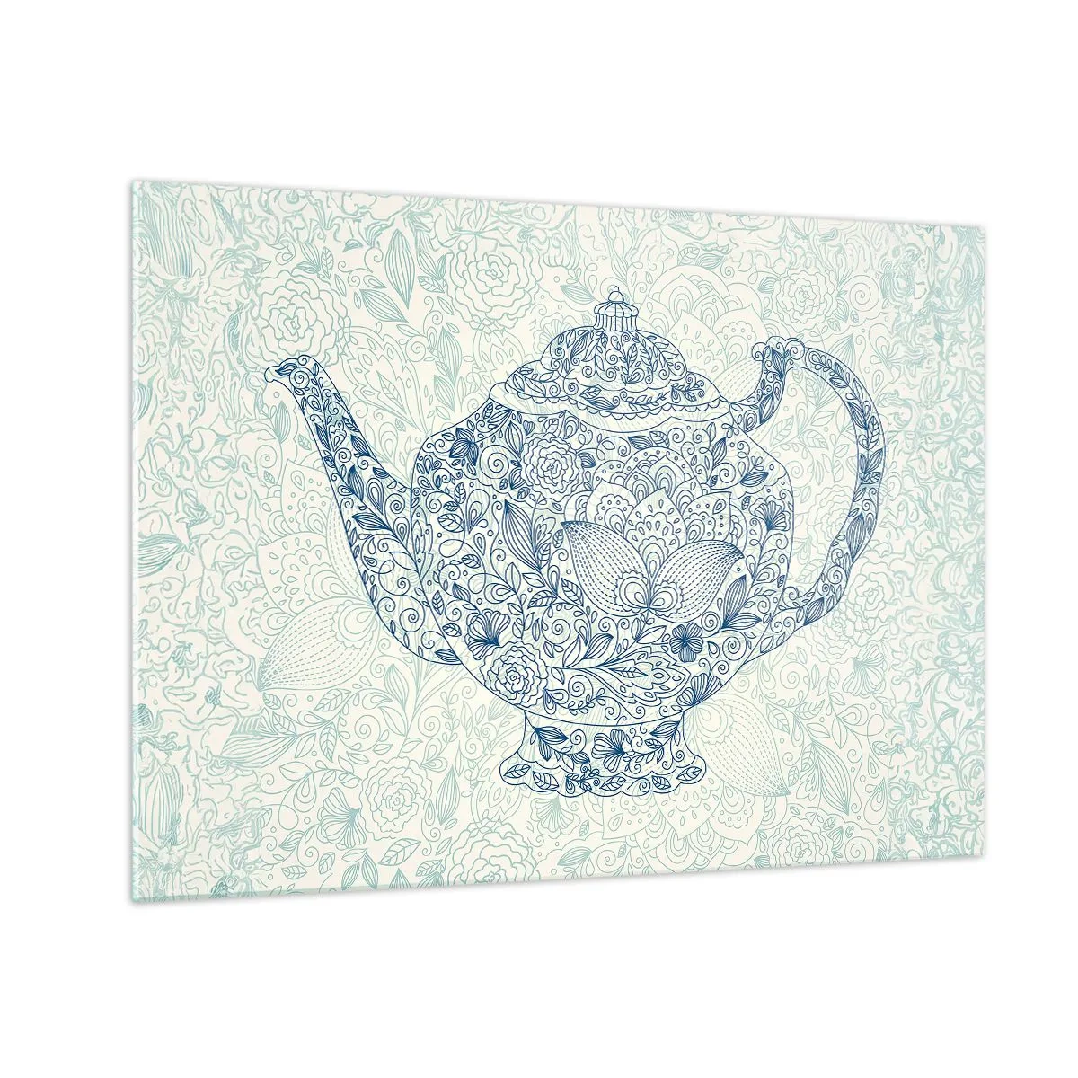 Glastavla - Bild på glas - Blommig tekanna i vintagestil - 70x50cm - Techarm - Modern väggdekoration för vardagsrum och sovrum ARTTOR