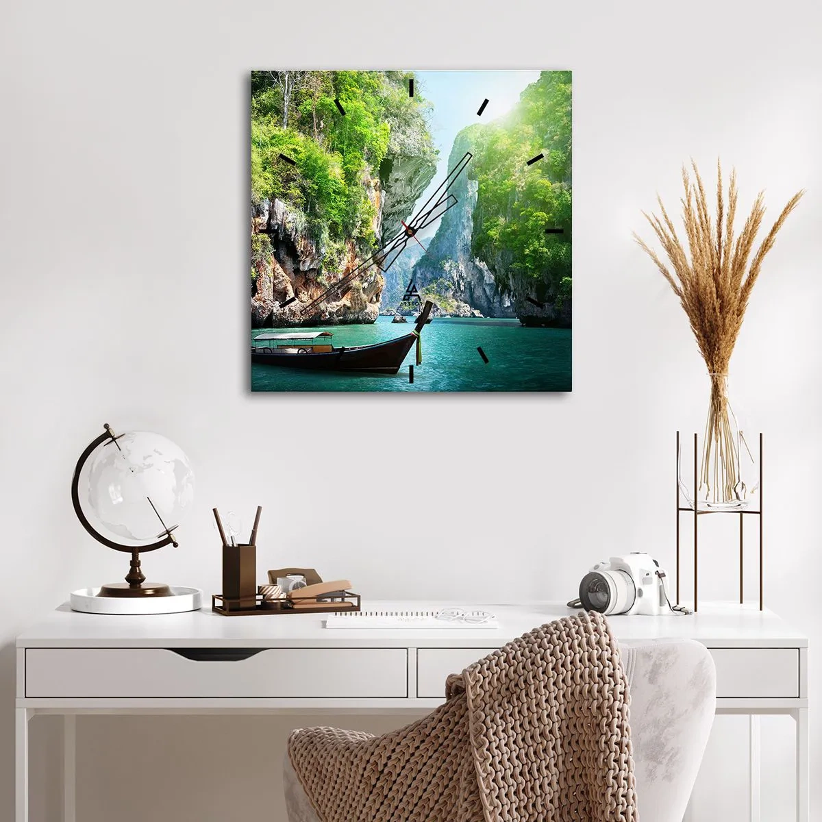 Väggklocka - Klocka på glas - Inbjudan till exotisk resa - 40x40 cm