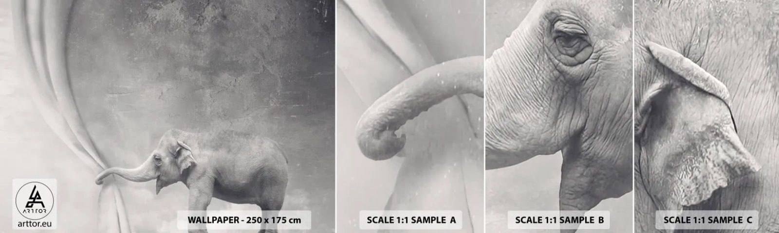 Fototapet Prov Standard Eco - Avslöja hemligheten - Abstraktion, Elefant, Grafik - 100x30 cm