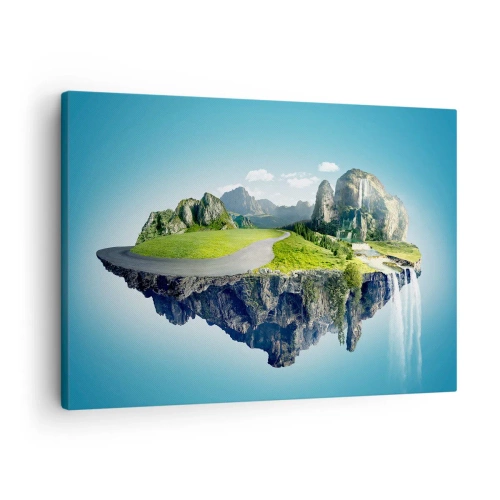 Canvastavla - Bild på duk - En flytande ö med berg och vattenfall - 70x50cm - Fantastisk ö - Modern väggdekoration för vardagsrum och sovrum ARTTOR