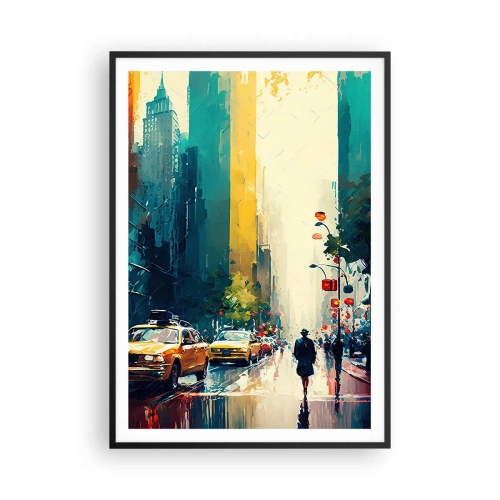 Affisch i svart ram - New York - här är till och med regnet färgstarkt - 70x100 cm
