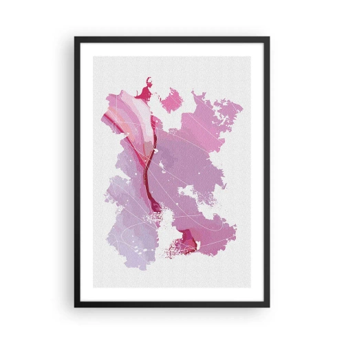 Affisch i svart ram - Abstrakt karta i nyanser av rosa och lila - 50x70cm - Karta över en rosa värld - Modern väggdekoration för vardagsrum och sovrum ARTTOR