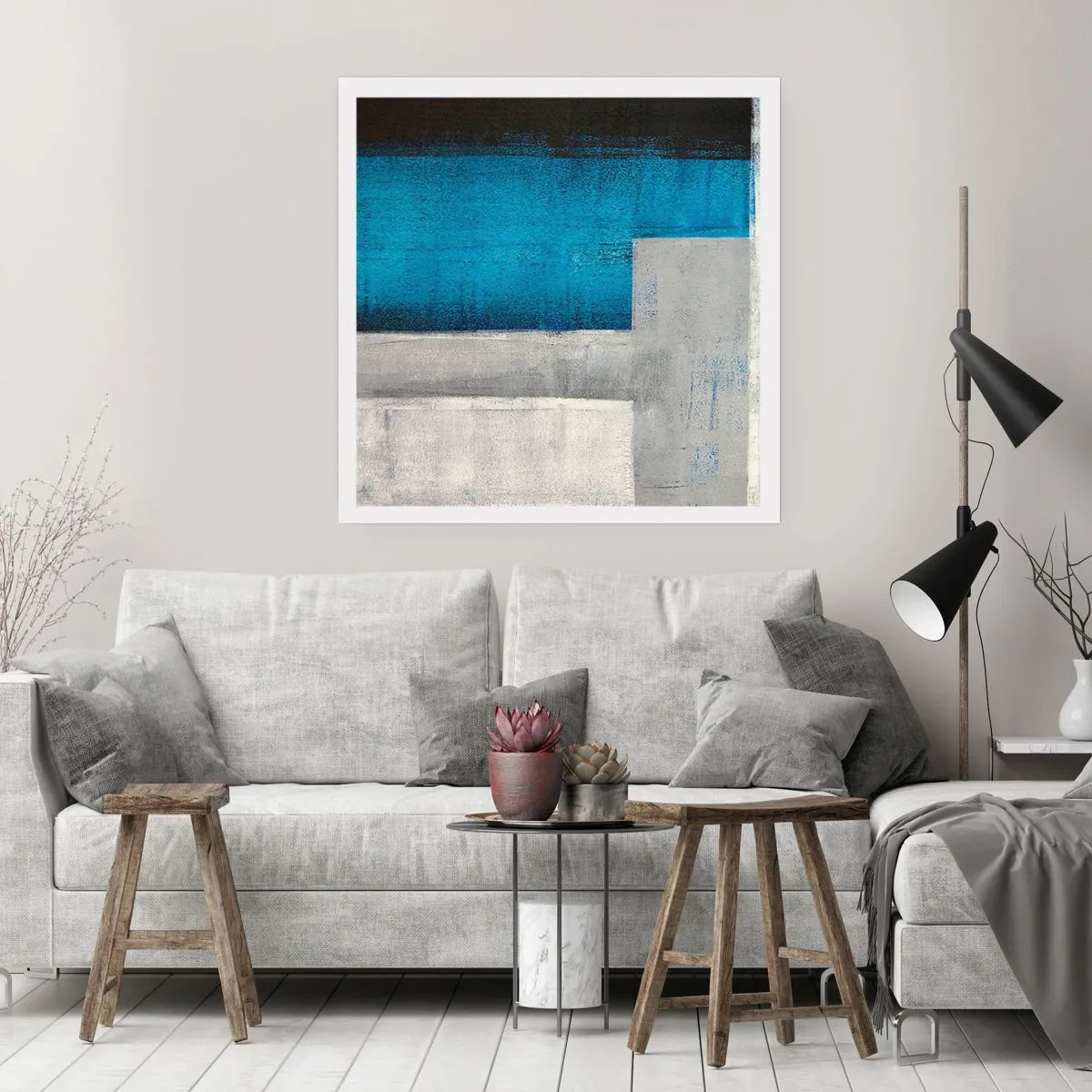 Affisch - Poetisk komposition av grått och blått - 60x60 cm