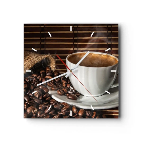 Väggklocka - Klocka på glas - Kolets svärta, bärnstenens transparens - 40x40 cm