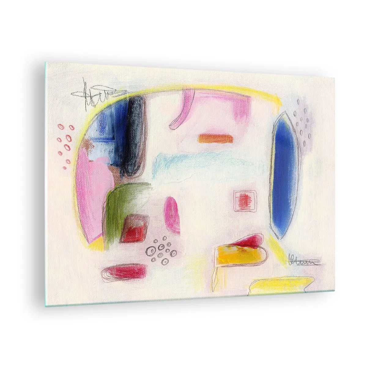 Glastavla - Bild på glas - Färgglad abstraktion med geometriska former och pasteller - 70x50cm - Mera konvex än konkav eller platt - Modern väggdekoration för vardagsrum och sovrum ARTTOR