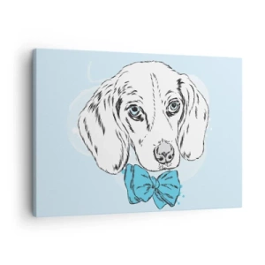 Canvastavla - Bild på duk - Bedårande bild av en hund med fluga mot en pastellbakgrund - 70x50cm - Hundelegans - Modern väggdekoration för vardagsrum och sovrum ARTTOR