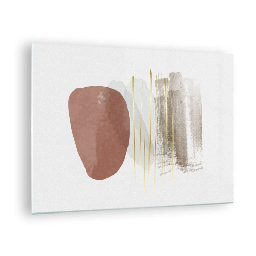 Glastavla - Bild på glas - Minimalistisk abstraktion med beige och bruna former - 70x50cm - Abstrakt pelargång - Modern väggdekoration för vardagsrum och sovrum ARTTOR