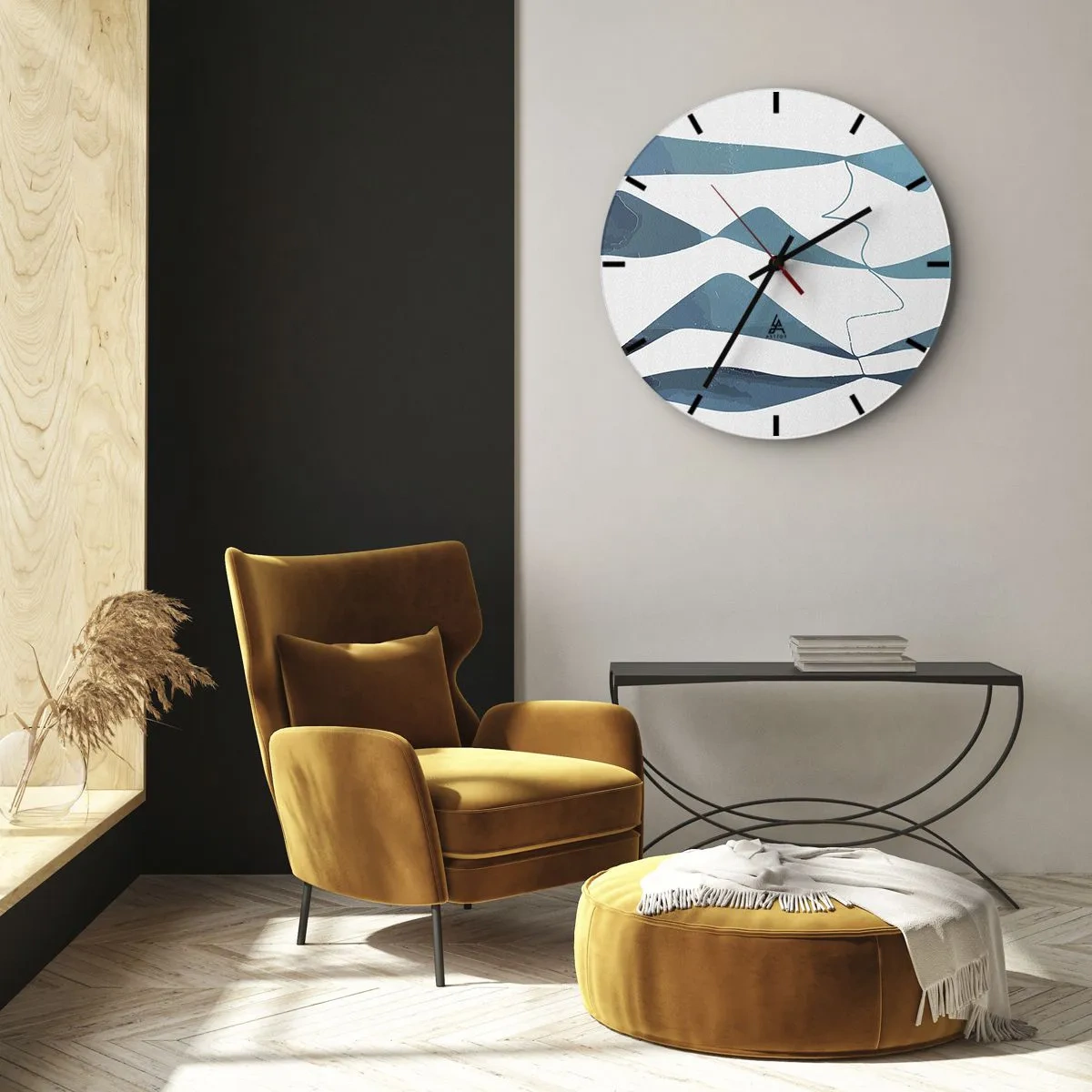 Väggklocka - Klocka på glas - Abstraktion: en turkos förening - 40x40 cm