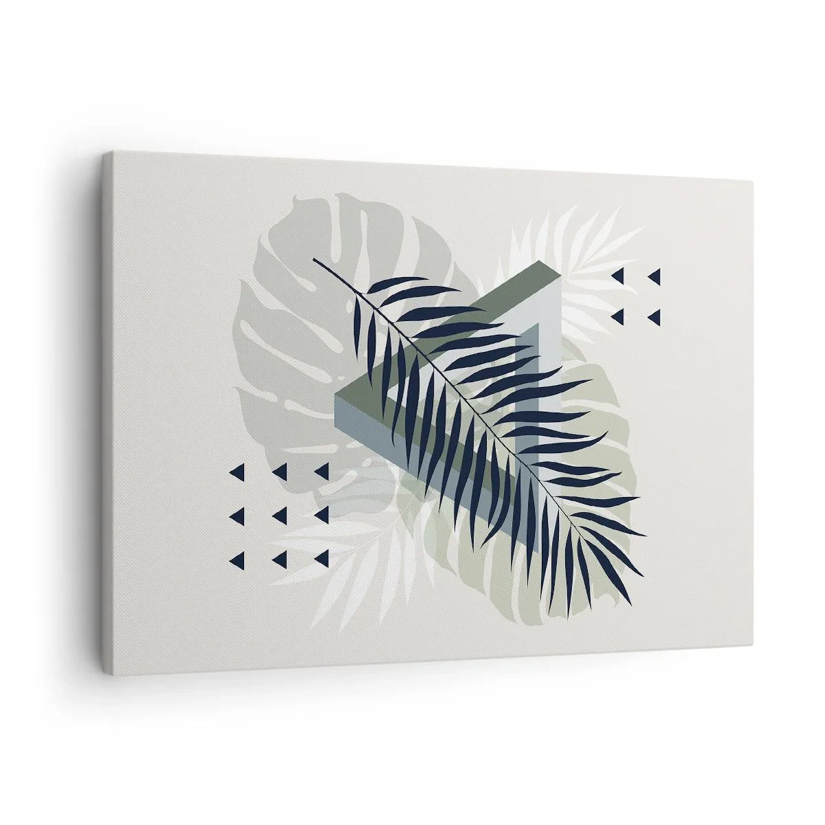 Canvastavla - Bild på duk - Geometrisk komposition med tropiska löv i nyanser av grönt - 70x50cm - Natur och geometri – två ordningar? - Modern väggdekoration för vardagsrum och sovrum ARTTOR