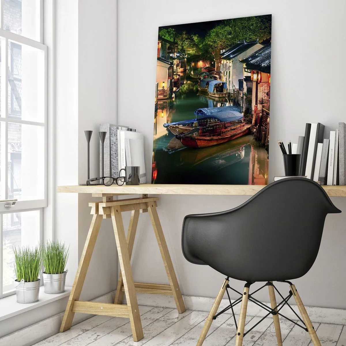 Glastavla - Bild på glas - En kväll på kinesisk gata - 50x70 cm