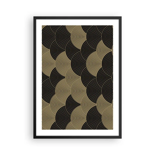 Affisch i svart ram - Abstrakt mönster i svarta och guld cirklar - 50x70cm - Enighet i mångfald - Modern väggdekoration för vardagsrum och sovrum ARTTOR