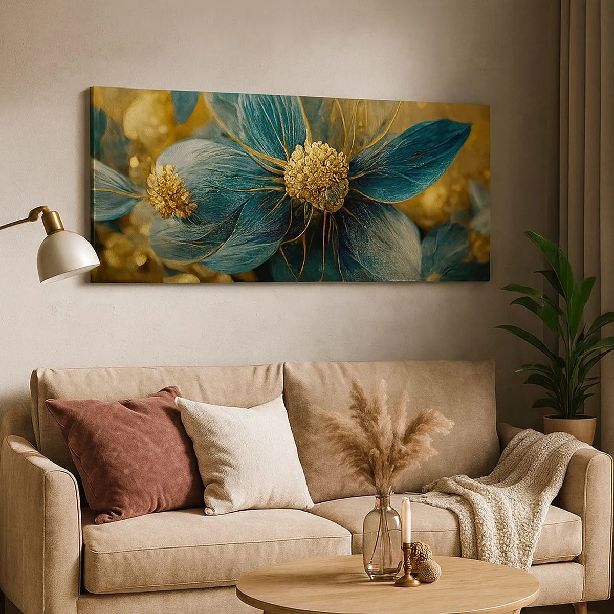 Canvastavla - Bild på duk - Blommande av guld - 100x40 cm