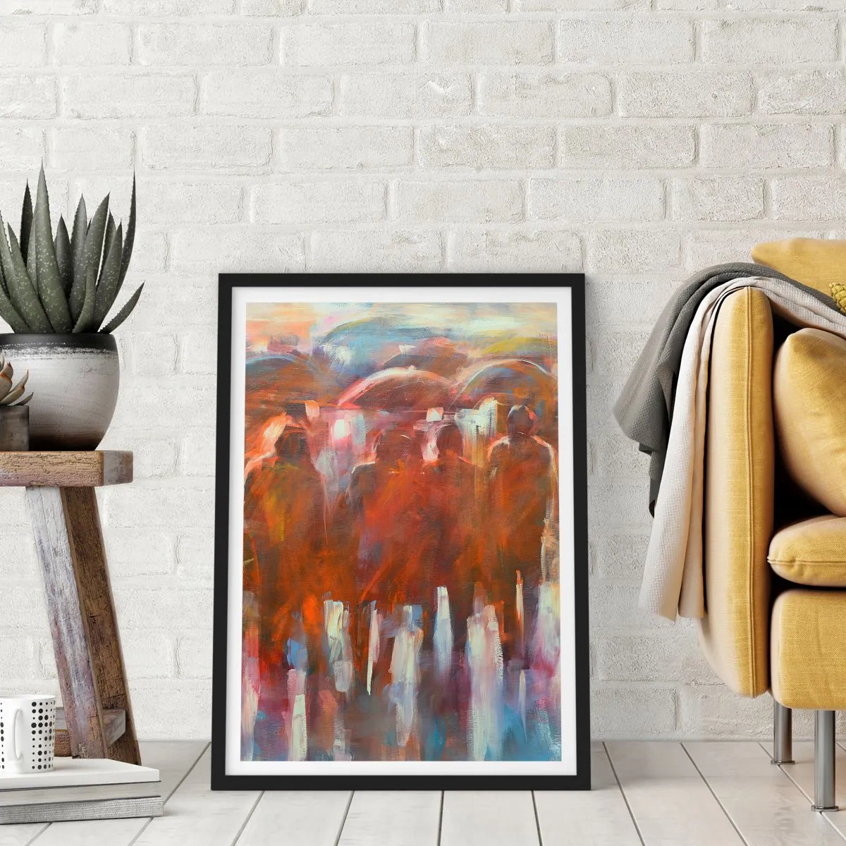 Affisch i svart ram - Abstrakta figurer i varma färgtoner - 50x70cm - Jämna i regn och dimma - Modern väggdekoration för vardagsrum och sovrum ARTTOR