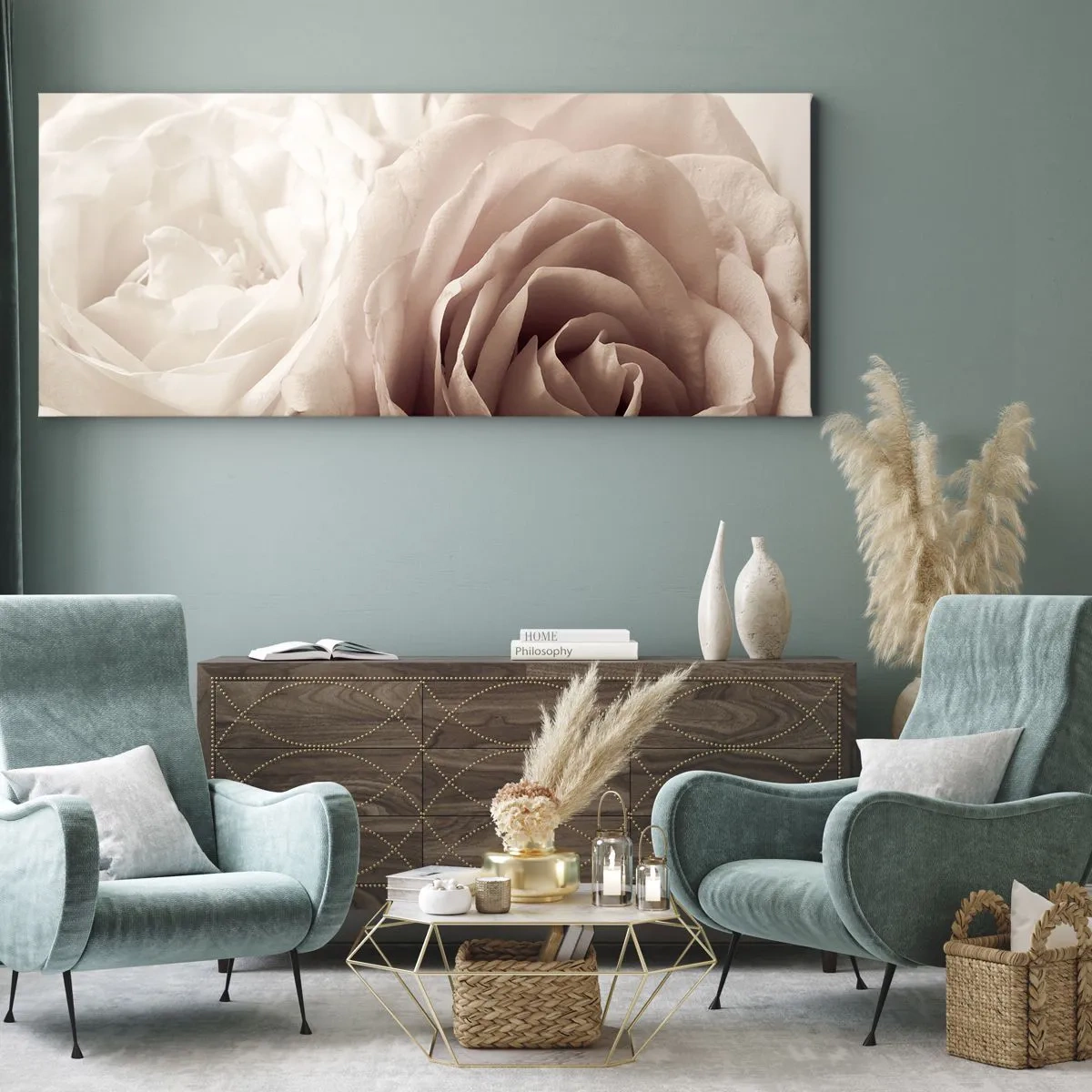Canvastavla - Bild på duk - I hjärtat av en ros - 100x40 cm