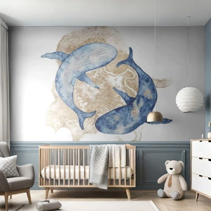 Fototapet Premium Canvas - Vänskap eller kärlek? - Delfiner, Abstraktion, Bit - 200x140 cm