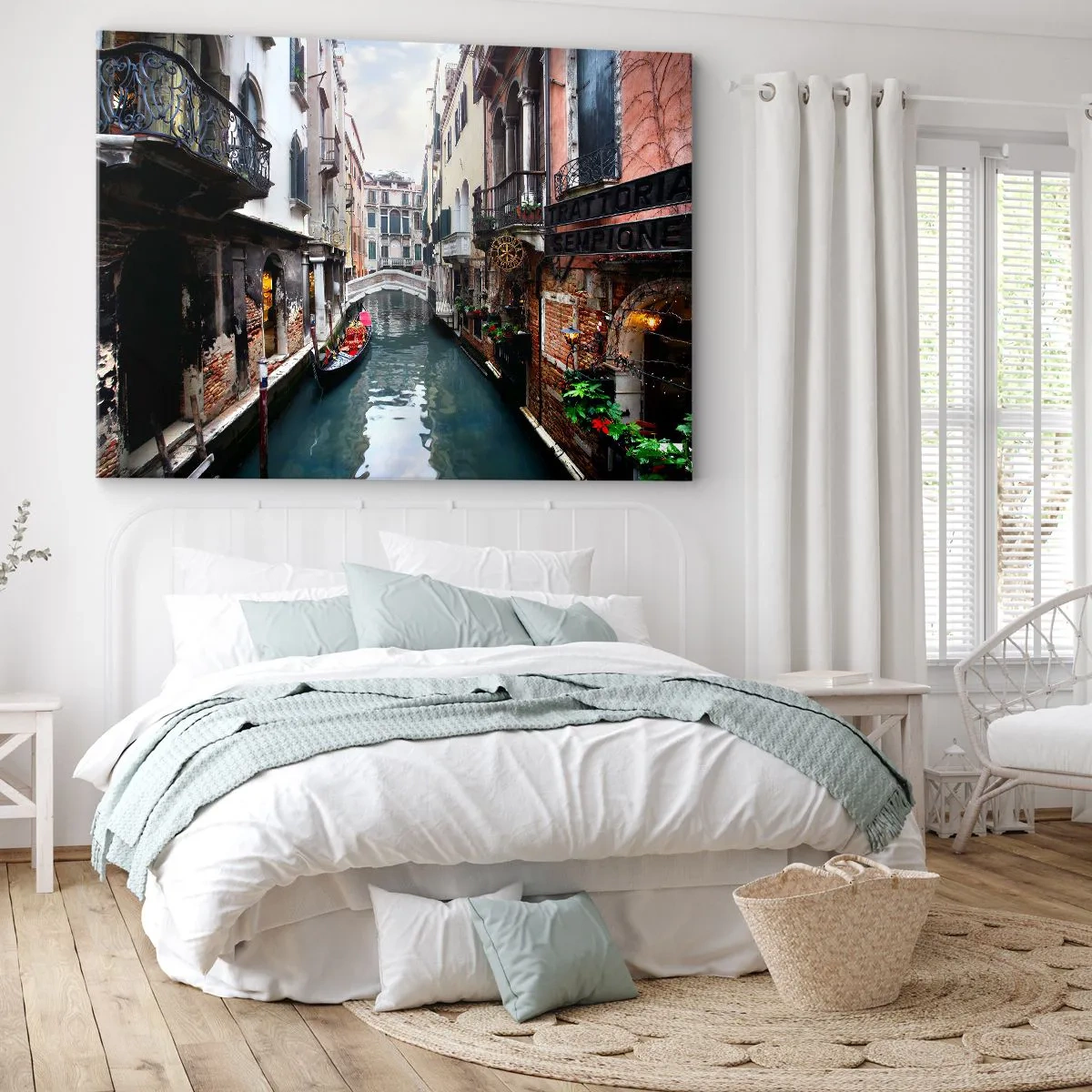 Canvastavla - Bild på duk - Venedig-landskap med gondol och bro - 120x80 cm