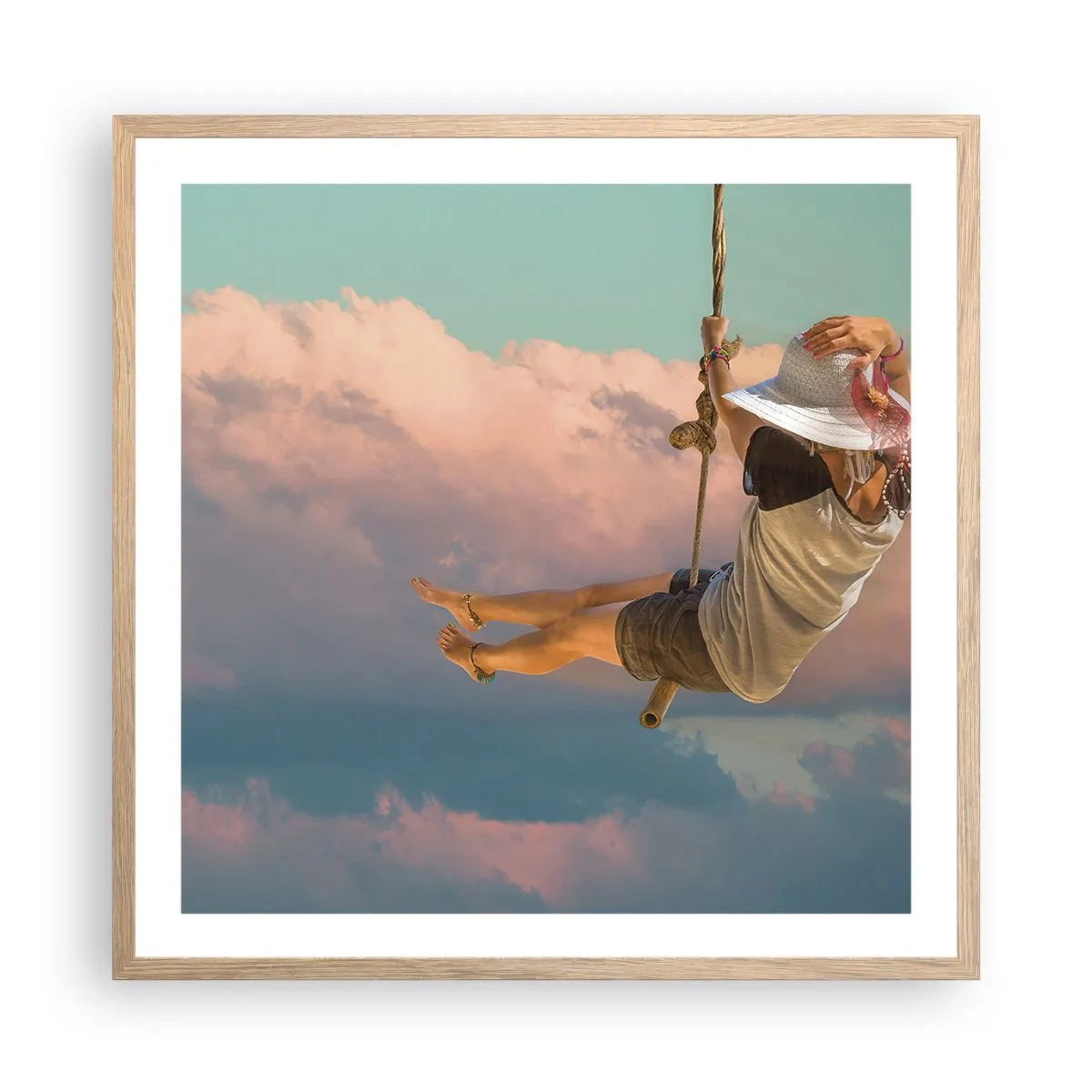 Affisch i ram av ljusek - Lek i molnen - 60x60 cm