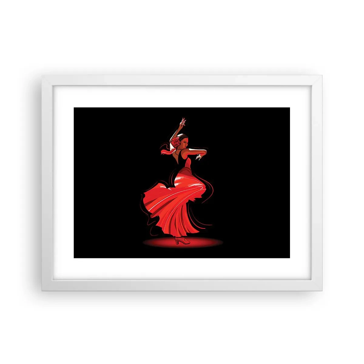 Affisch i vit ram - Flamencos brinnande anda - 40x30 cm