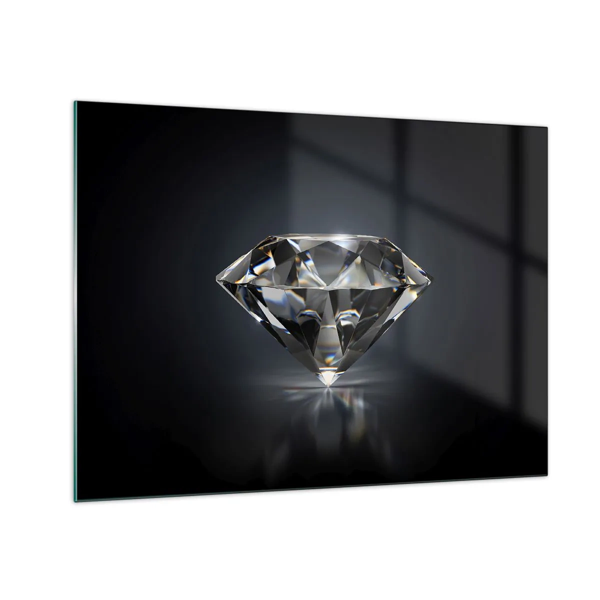 Glastavla - Bild på glas - En gnistrande diamant mot en mörk bakgrund i ett elegant arrangemang - 70x50cm - Bästa flickvännen - Modern väggdekoration för vardagsrum och sovrum ARTTOR