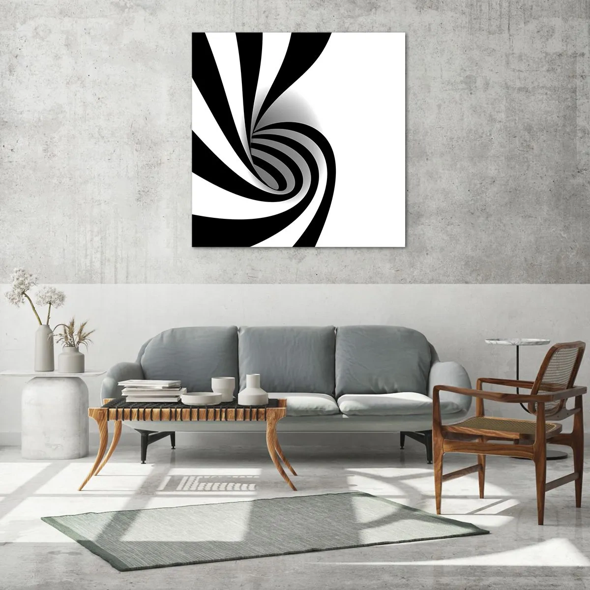 Glastavla - Bild på glas - Roterande svart-vit - 70x70 cm