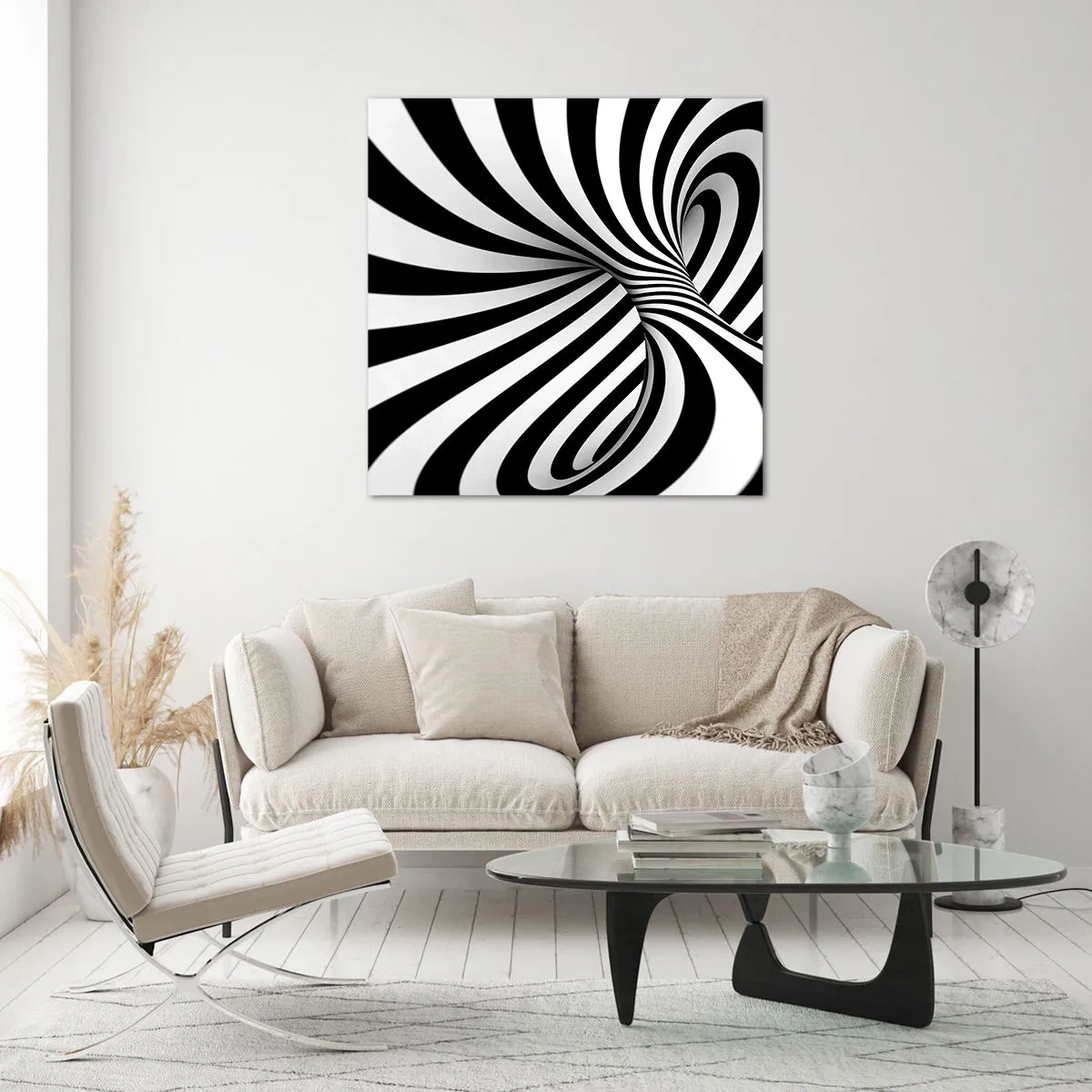 Glastavla - Bild på glas - Komposition: dansande rum - 70x70 cm