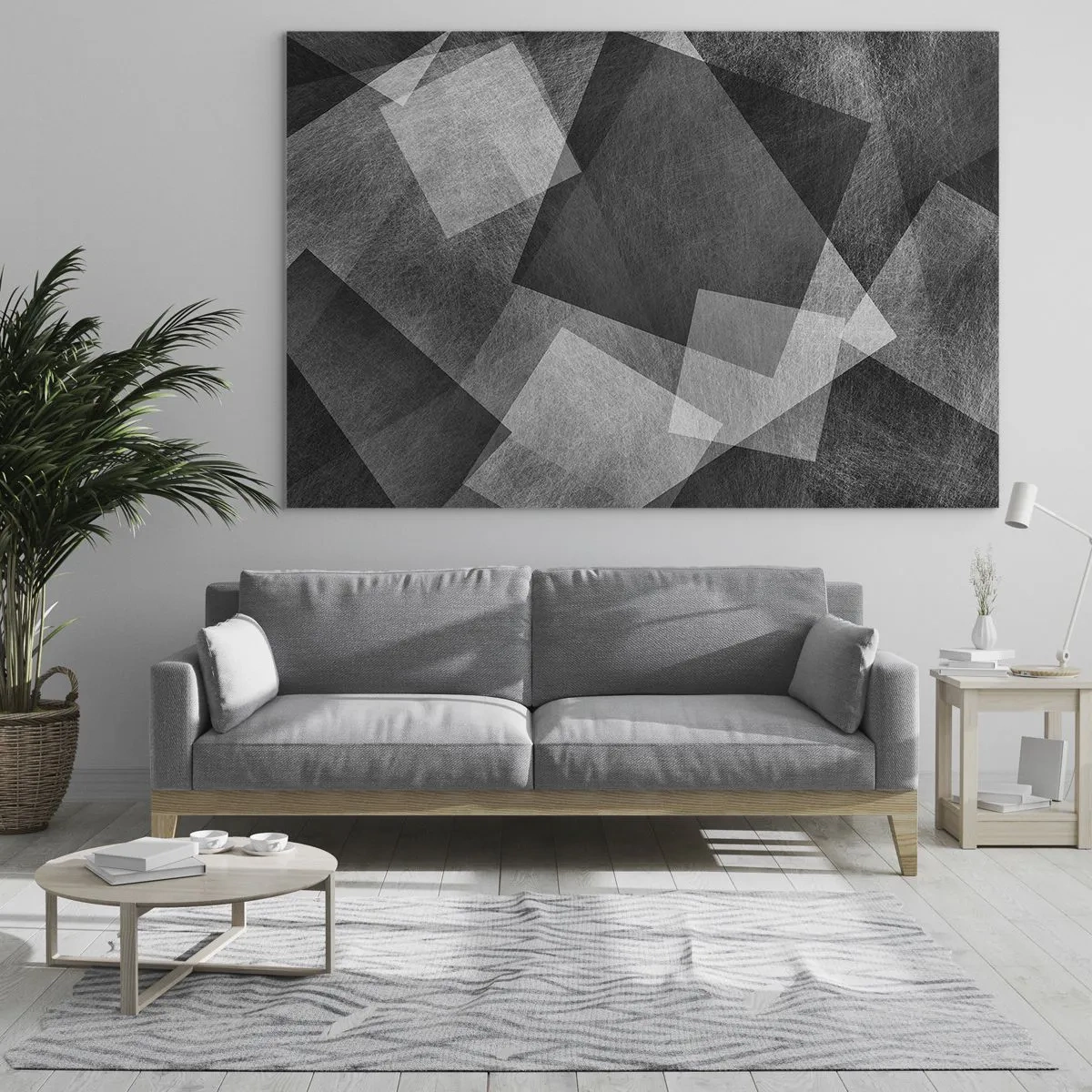 Glastavla - Bild på glas - Geometrisk abstraktion i nyanser av svart, vitt och grått - 70x50cm - Den eviga symbolen för hållbarhet och ordning - Modern väggdekoration för vardagsrum och sovrum ARTTOR