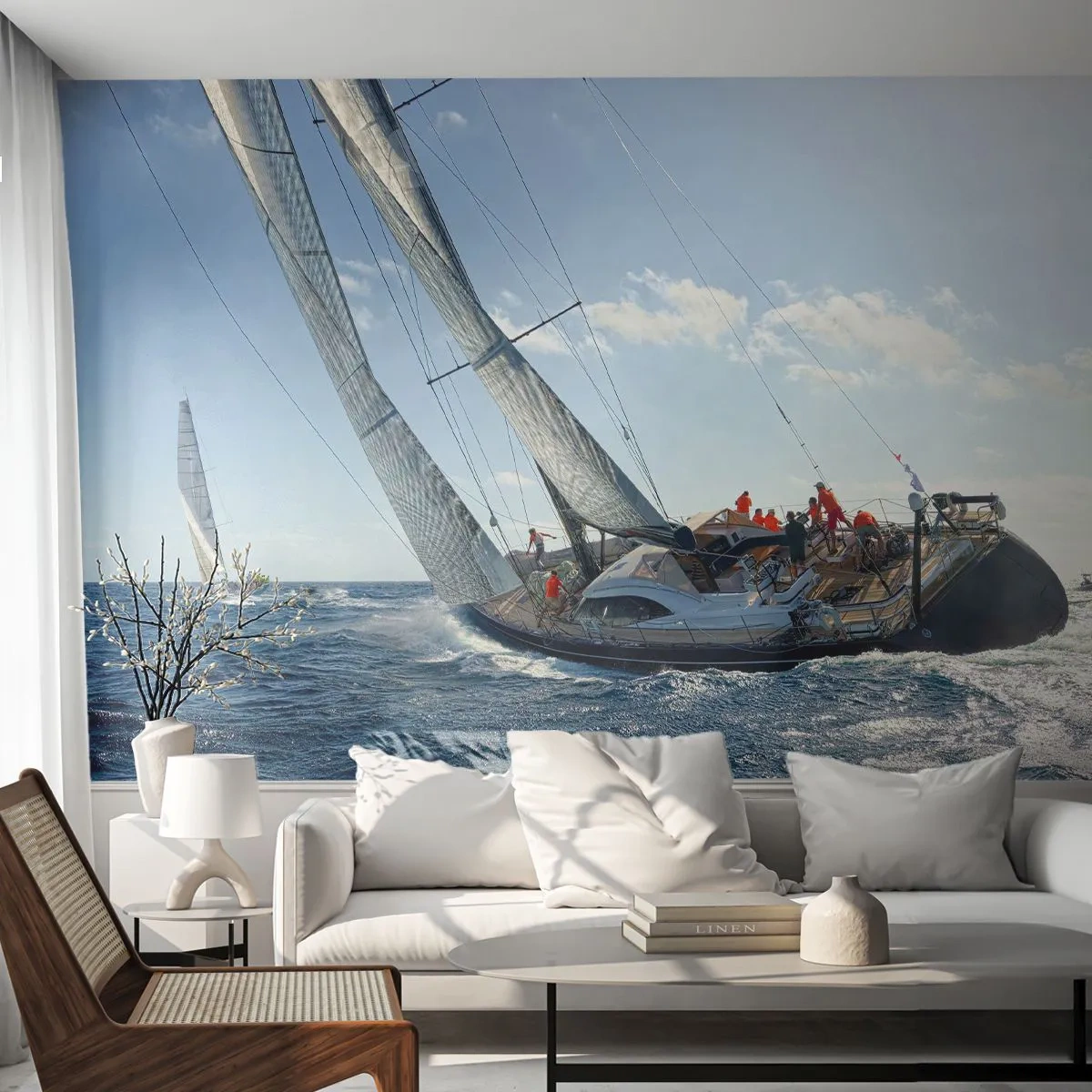 Fototapet Premium Sand - Låt bättre vinna - Segelbåt, Regatta, Segling - 450x315 cm