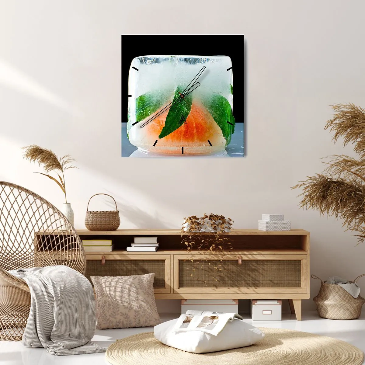Väggklocka - Klocka på glas - Fräschhet och svalka - 40x40 cm
