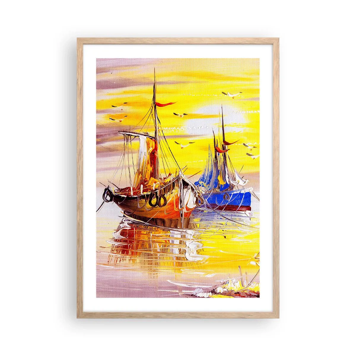 Affisch i ram av ljusek - Välförtjänt vila i hamnen - 50x70 cm