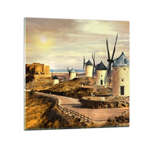 Glastavla - Bild på glas - Don Quixote kommer snart - 30x30 cm