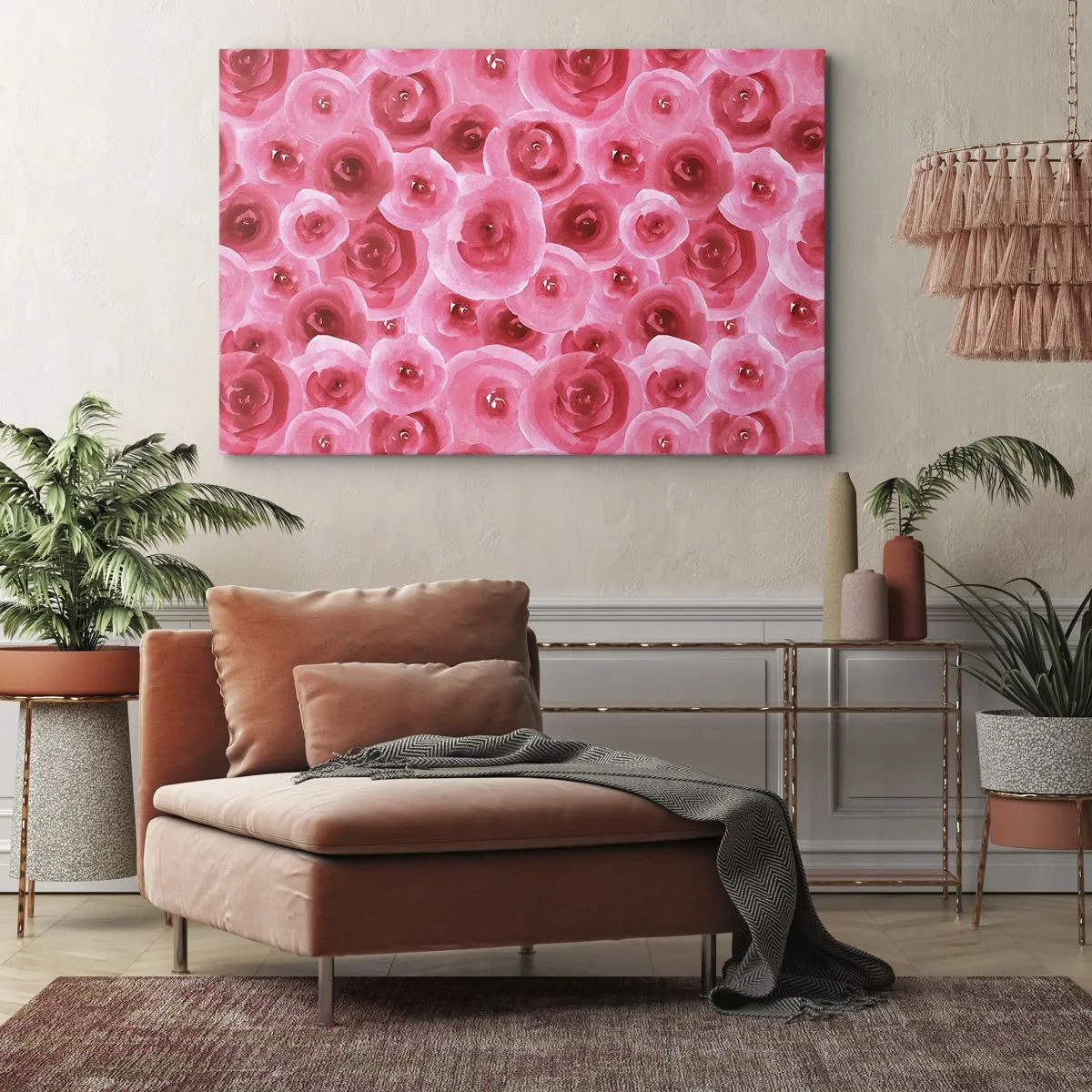Canvastavla - Bild på duk - Fina rosor i pastellrosa nyanser - 70x50cm - Rosor upe och nere - Modern väggdekoration för vardagsrum och sovrum ARTTOR