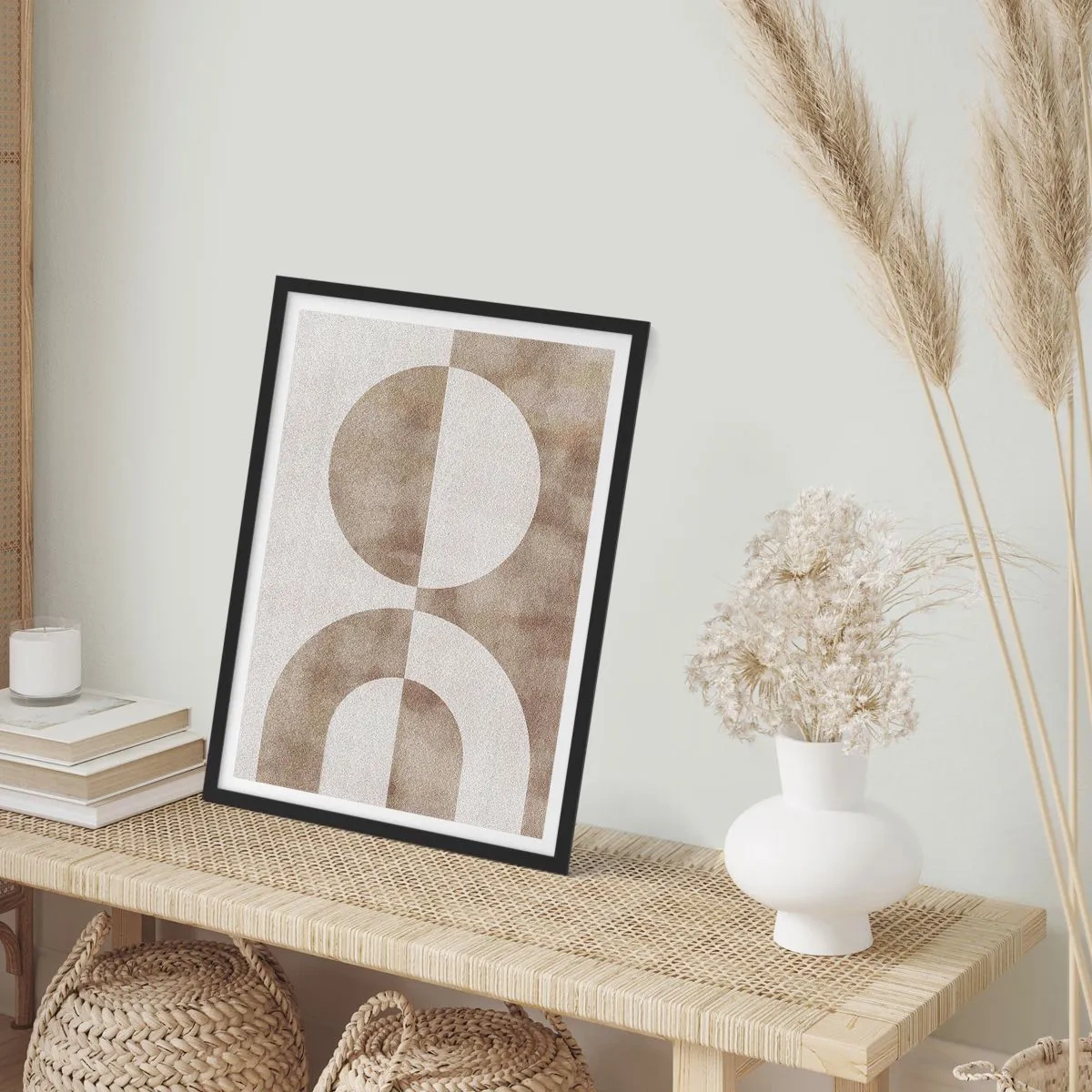 Affisch i svart ram - Geometrisk abstraktion i varma beige nyanser - 50x70cm - Likheter och skillnader - Modern väggdekoration för vardagsrum och sovrum ARTTOR