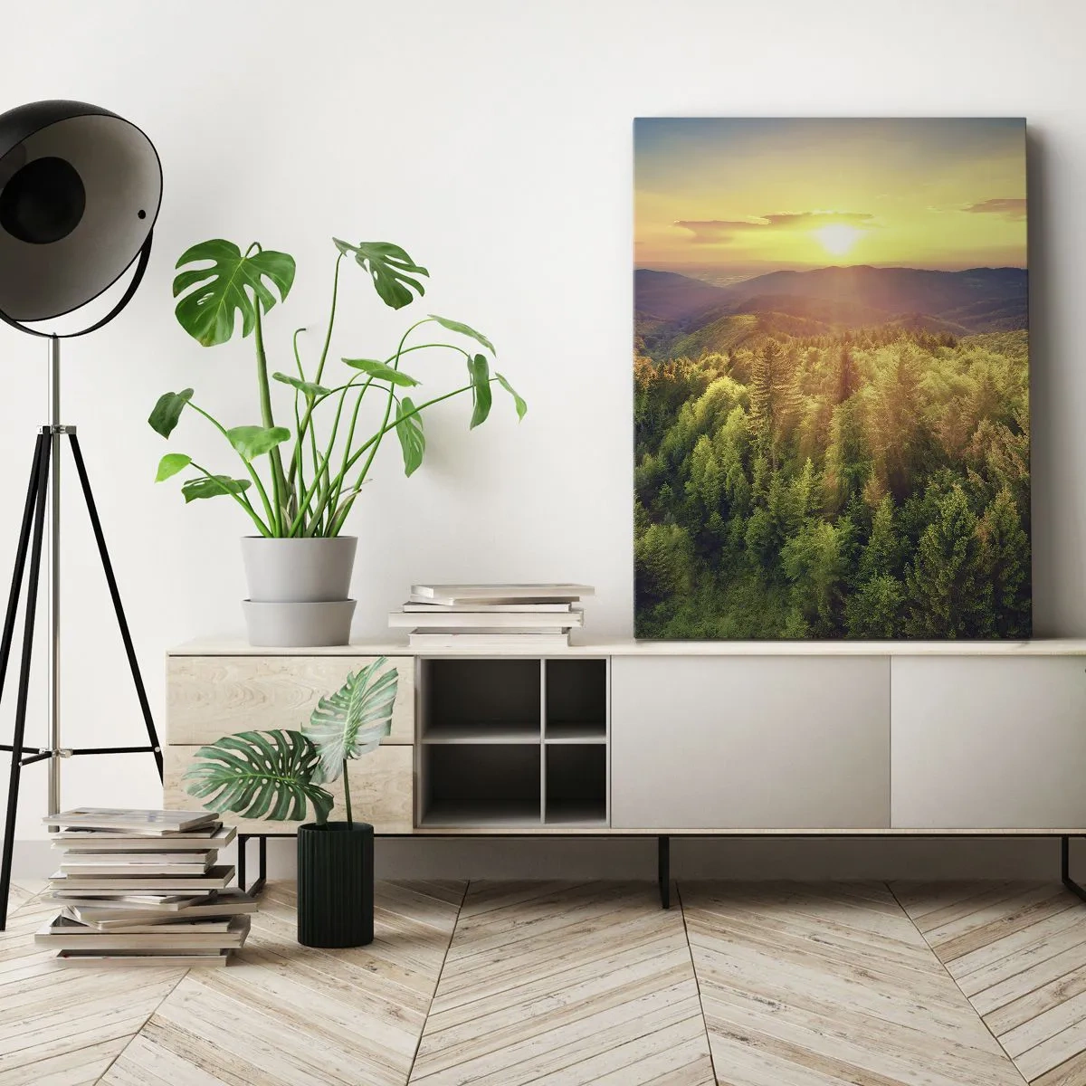 Canvastavla - Bild på duk - Trädtoppar och bergstoppar - 50x70 cm
