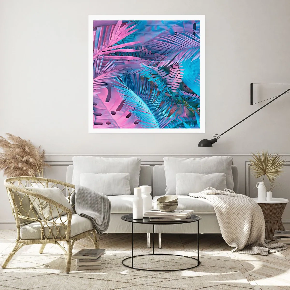 Affisch - Tropiken i rosa och blått - 50x50 cm