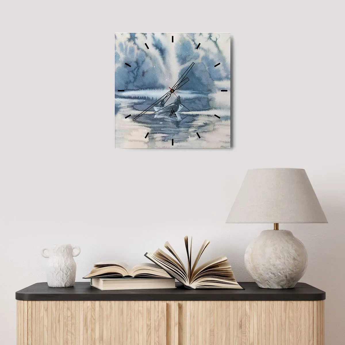 Väggklocka - Klocka på glas - Sportfiskare i sitt paradis - 30x30 cm