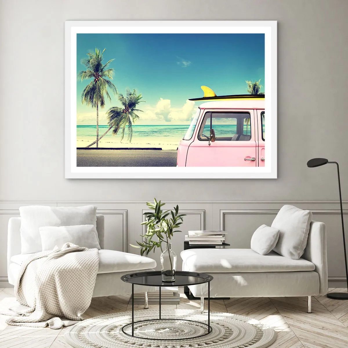 Affisch i vit ram - Dags att börja semester - 100x70 cm