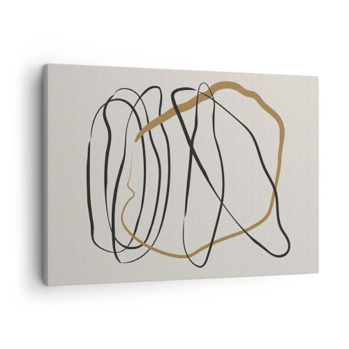 Canvastavla - Bild på duk - Konstnärliga linjer i svart och guld mot en ljus bakgrund - 70x50cm - Komposition: besittande dans - Modern väggdekoration för vardagsrum och sovrum ARTTOR