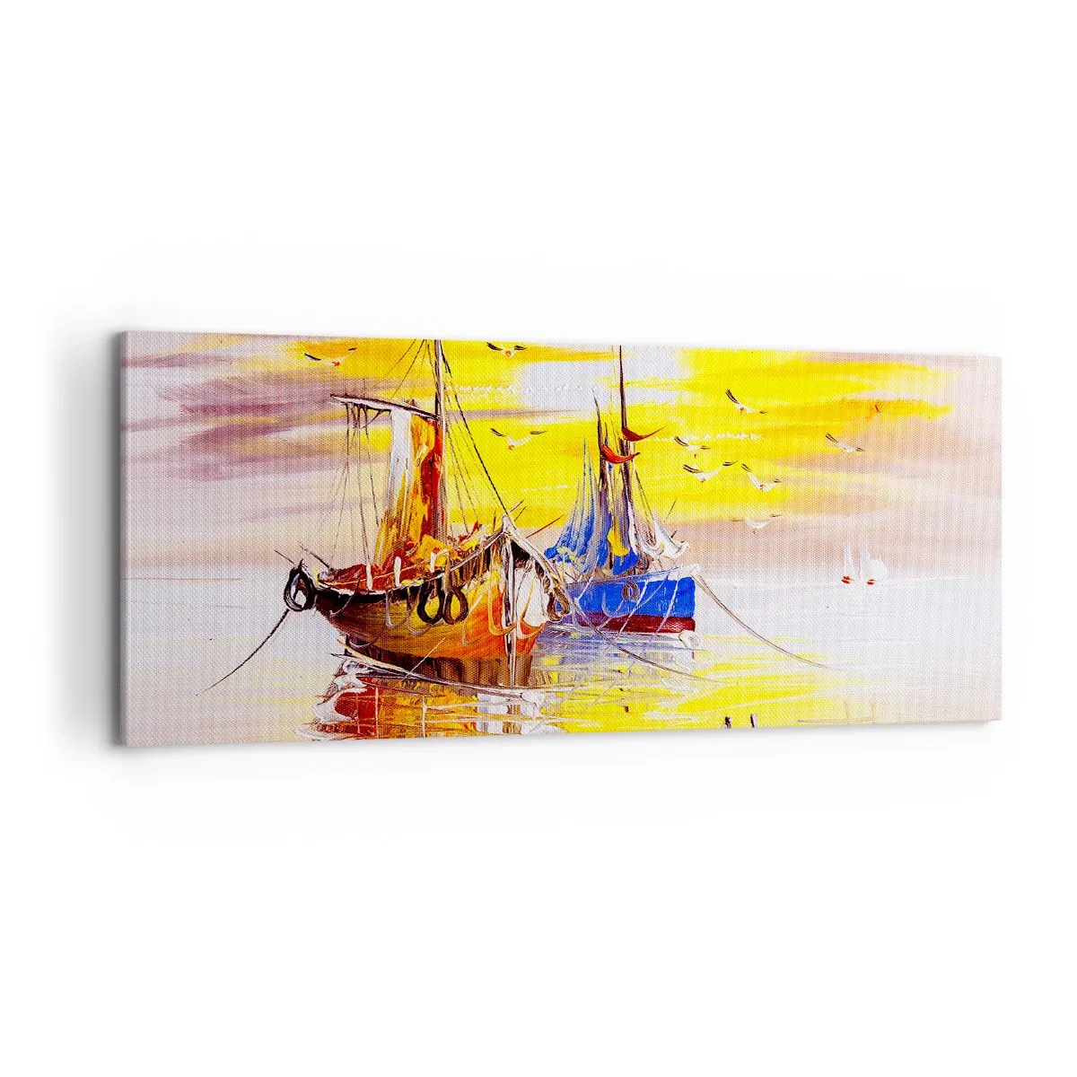 Canvastavla - Bild på duk - Välförtjänt vila i hamnen - 100x40 cm