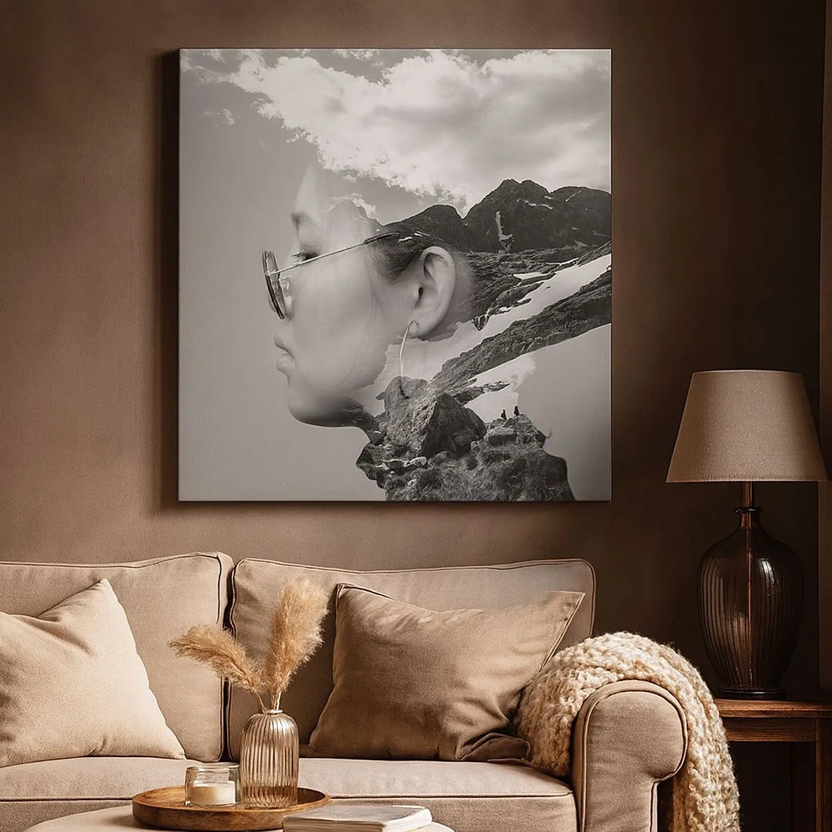 Canvastavla - Bild på duk - Huvud- och molnig porträtt - 30x30 cm