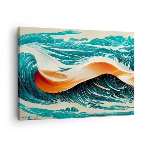 Canvastavla - Bild på duk - Dynamiska havsvågor med abstrakt band - 70x50cm - Surfarens dröm - Modern väggdekoration för vardagsrum och sovrum ARTTOR