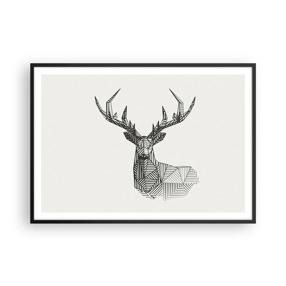 Affisch i svart ram - Hjort i kubistisk stil - 100x70 cm
