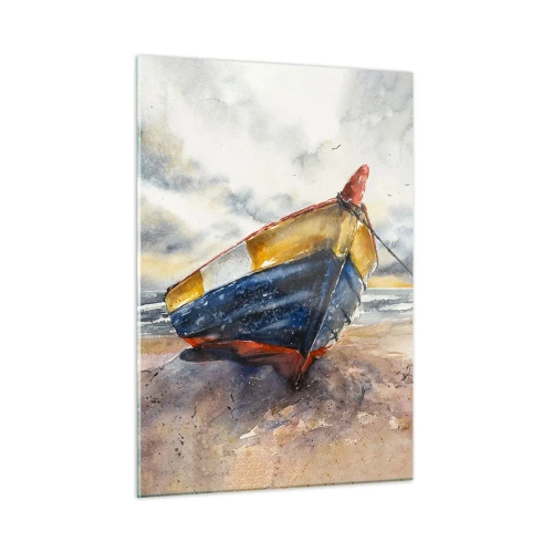 Glastavla - Bild på glas - Vila på stranden - 50x70 cm